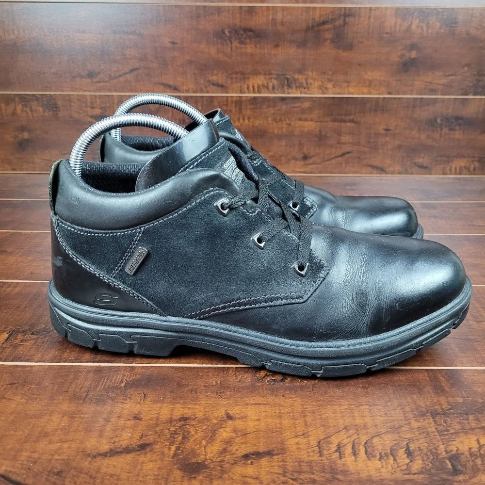 Skechers Waterproof Black Leather Segment-Verzani Lace-Up Boots Mens Size 12